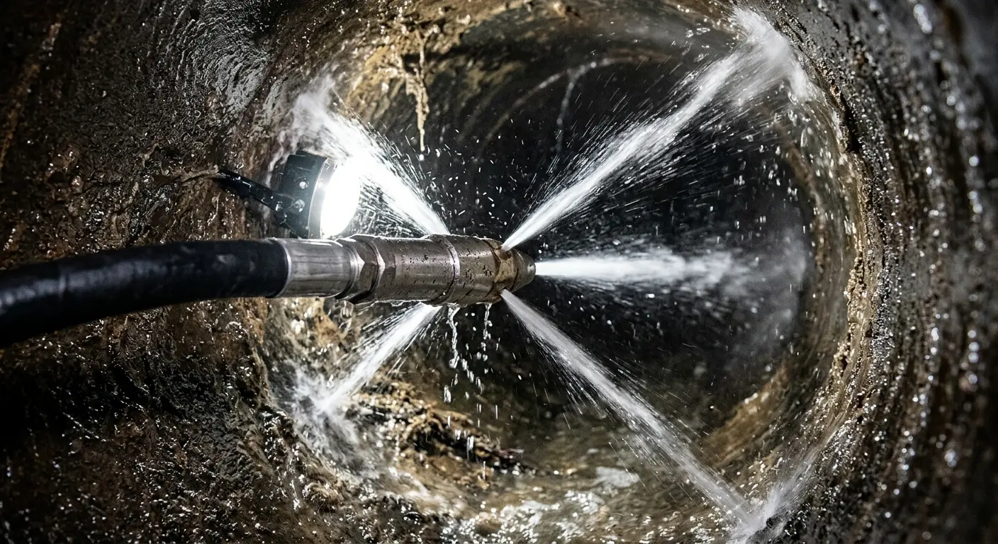 High-pressure hydro jetting nozzle cleaning sewer pipe for Storm Drain Cleaning in Pulaski